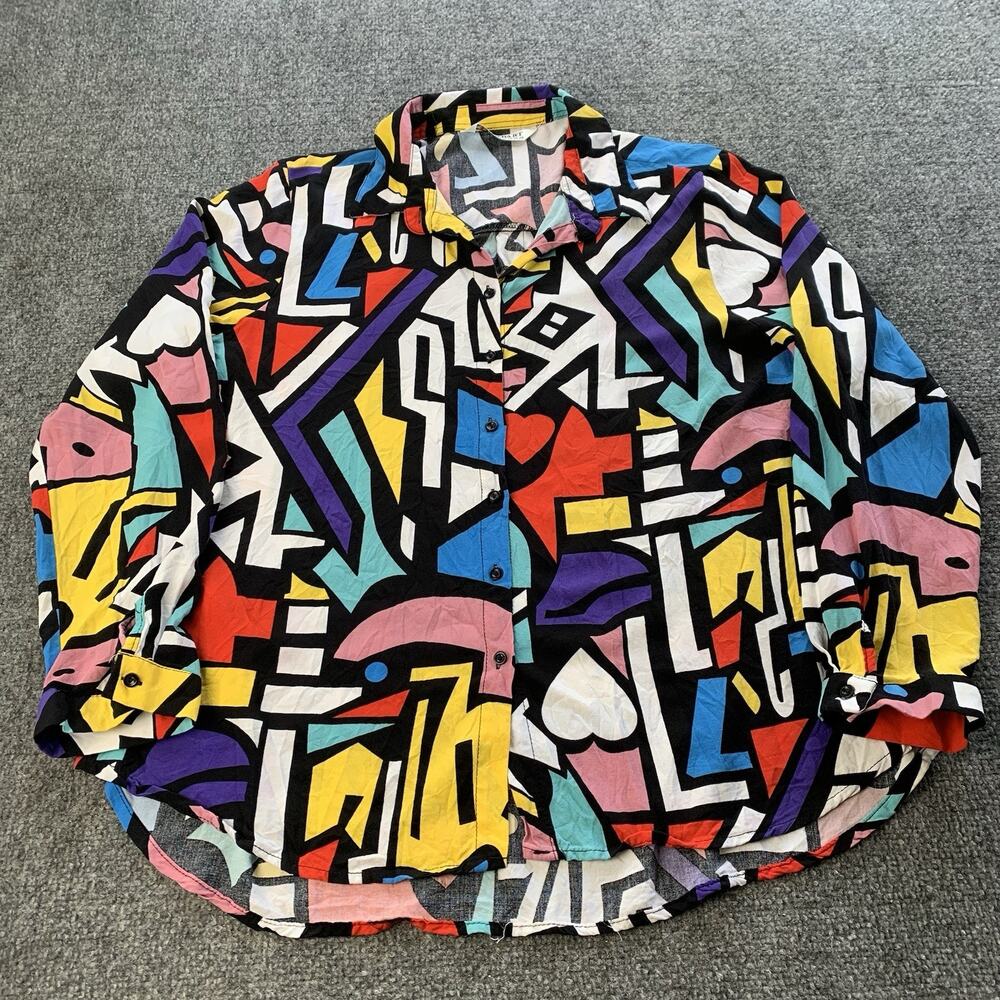 Big Dart Art Deco Colorful Blouse Shirt Women's Size 22 US / EU 52 / UK 20